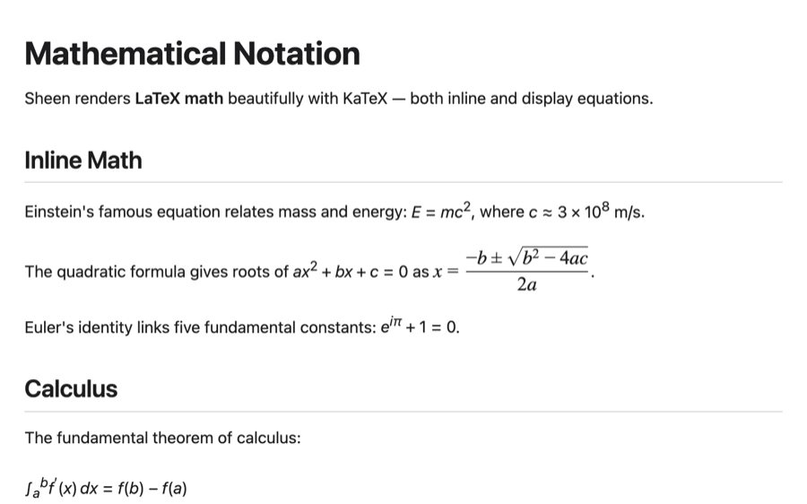 Quick Look: LaTeX math equations